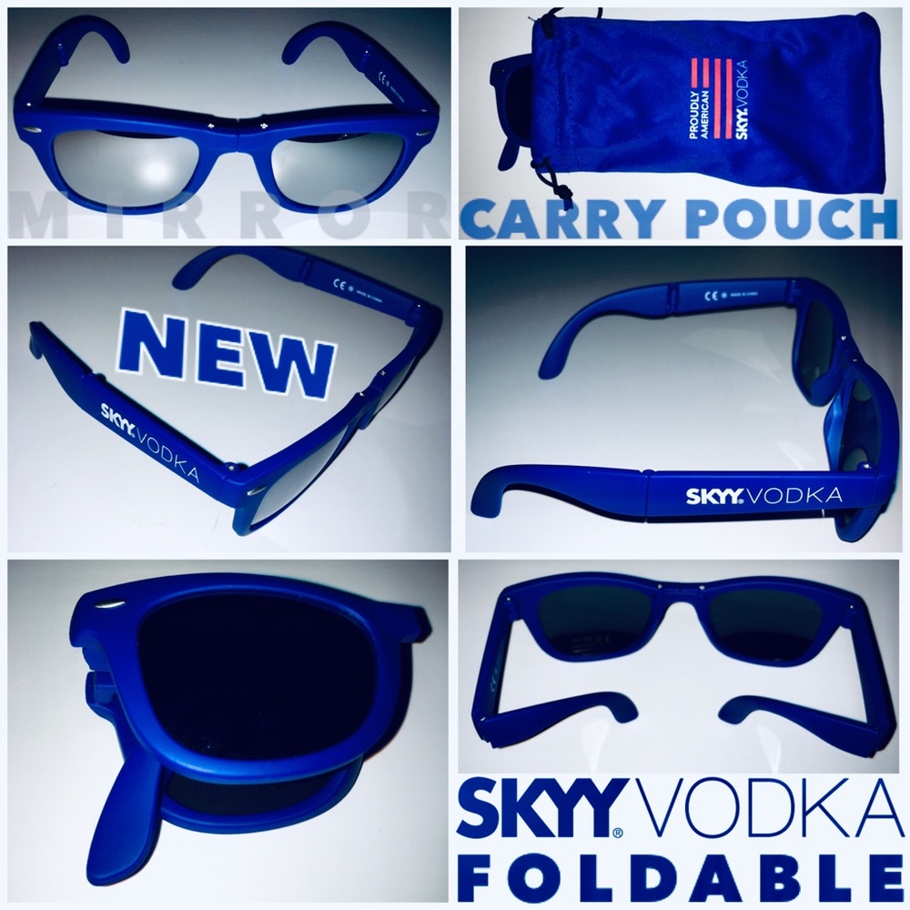 SKYY Vodka Blue Mirror Foldable Sunglasses NWOT